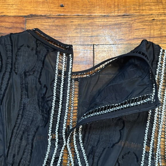 ALEXIS Rajani Black Sheer Details White Contrast Stitching Textured Mini Dress S - Picture 16 of 16